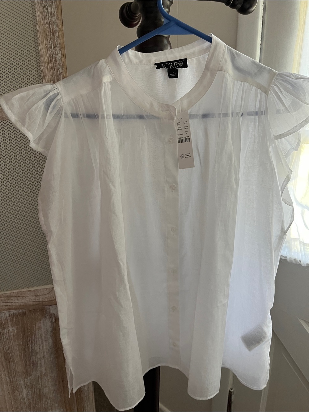 J. Crew White Cap Sleeve Sheer Button Front Blouse